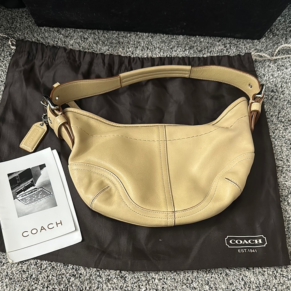 Coach Tan Leather Hobo Bag with Gold Accents